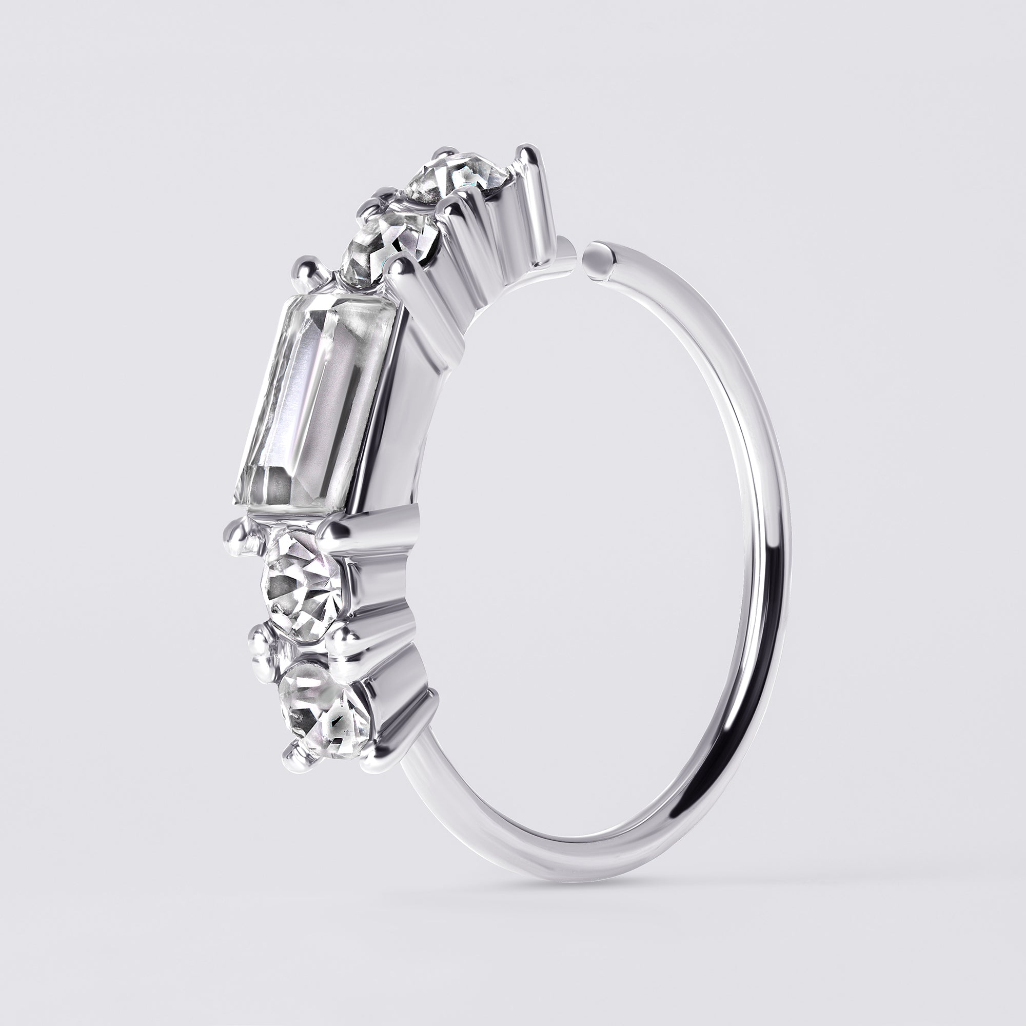 Baguette & Round Gem Nose Ring