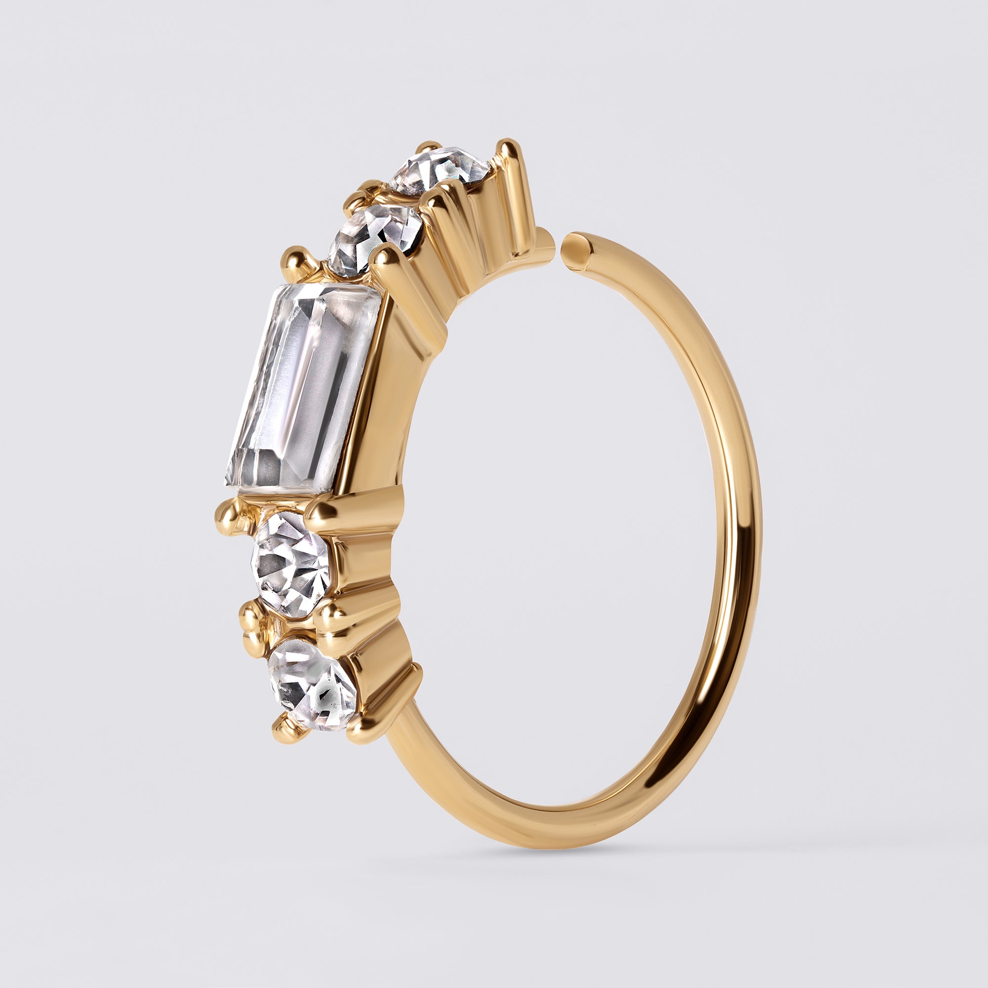 Baguette & Round Gem Nose Ring