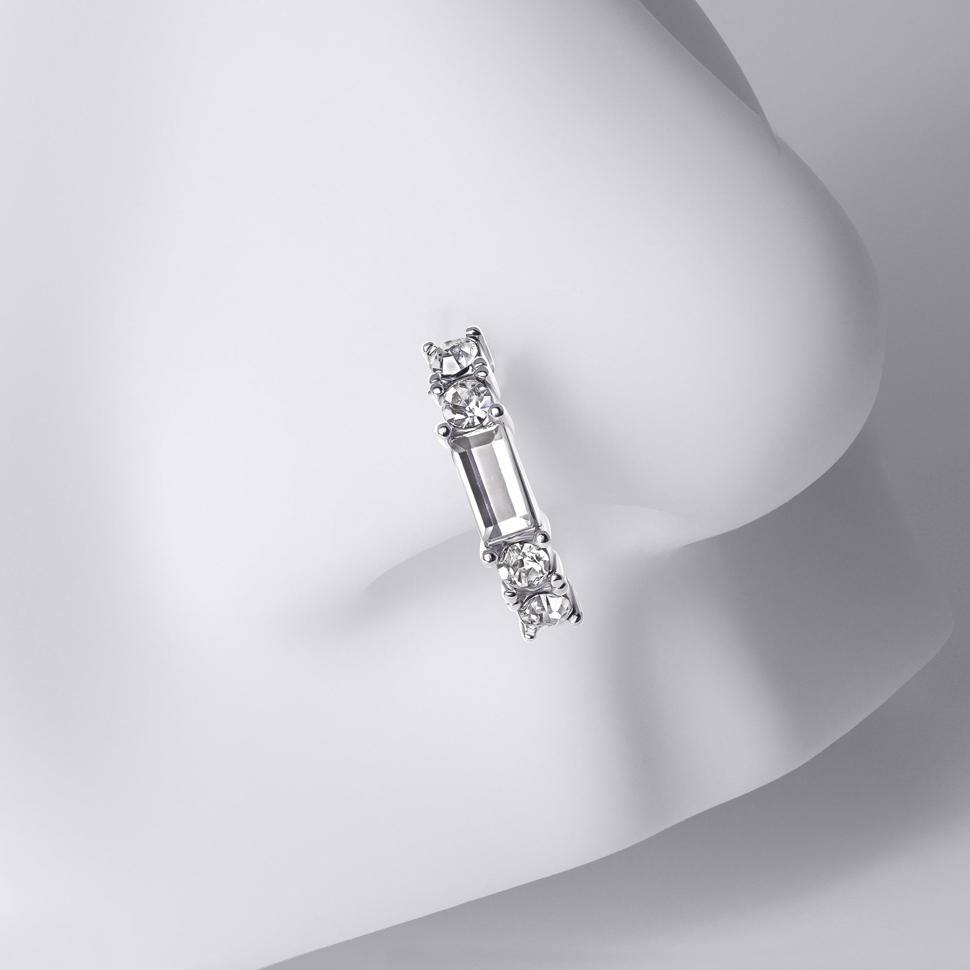 Baguette & Round Gem Nose Ring