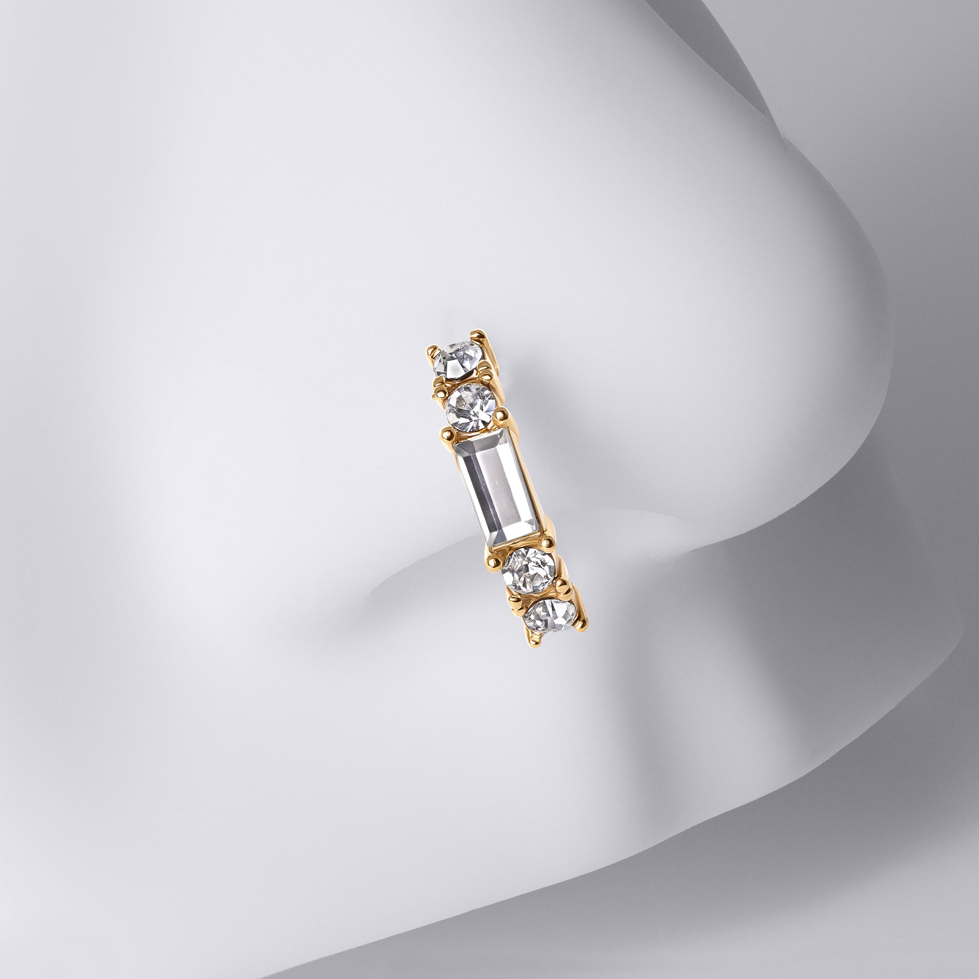 Baguette & Round Gem Nose Ring