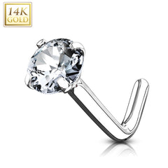 20G Gold Clear Top L Shape Nose Stud. Nose Piercing. Nose Stud