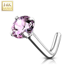 20G Gold Clear Top L Shape Nose Stud. Nose Piercing. Nose Stud