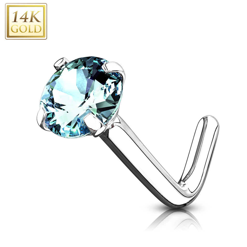 20G Gold Clear Top L Shape Nose Stud. Nose Piercing. Nose Stud