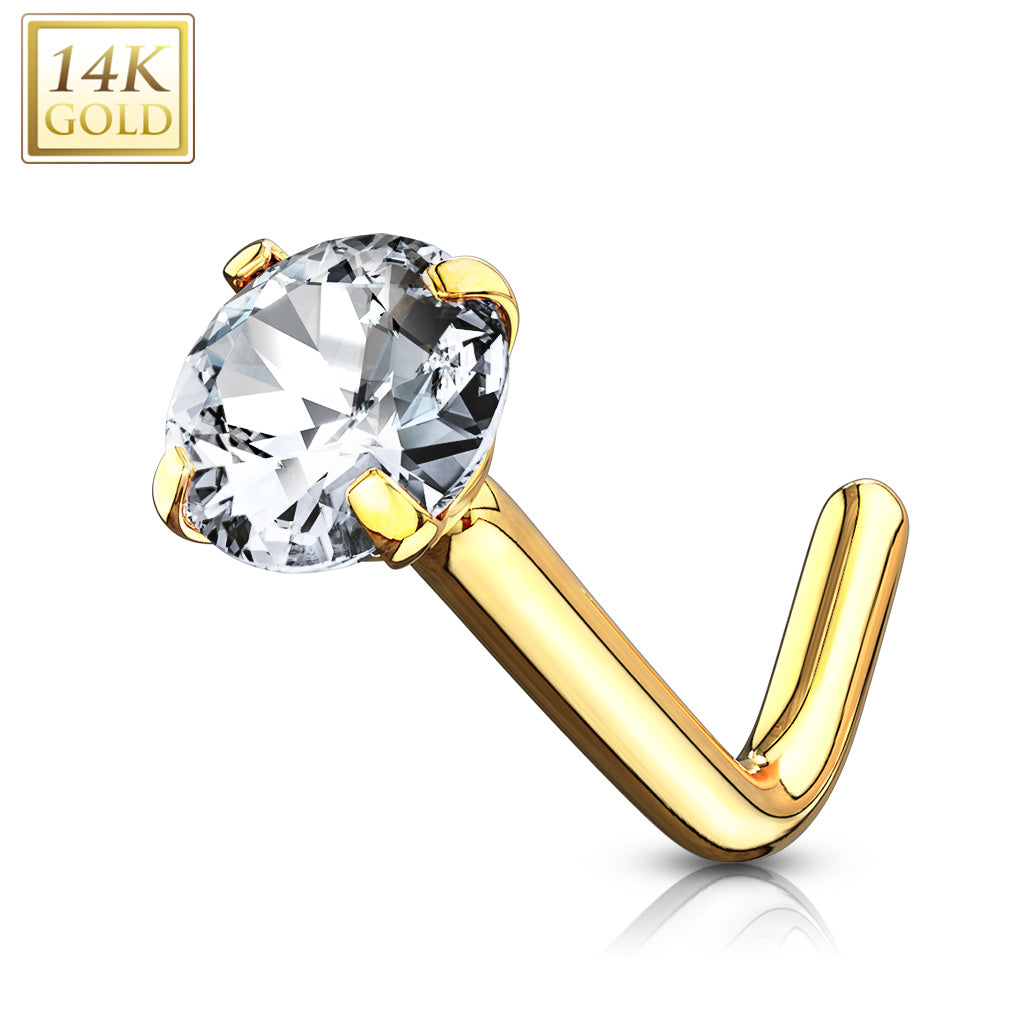 20G Gold Clear Top L Shape Nose Stud. Nose Piercing. Nose Stud