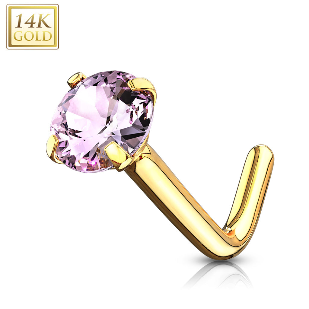 20G Gold Clear Top L Shape Nose Stud. Nose Piercing. Nose Stud