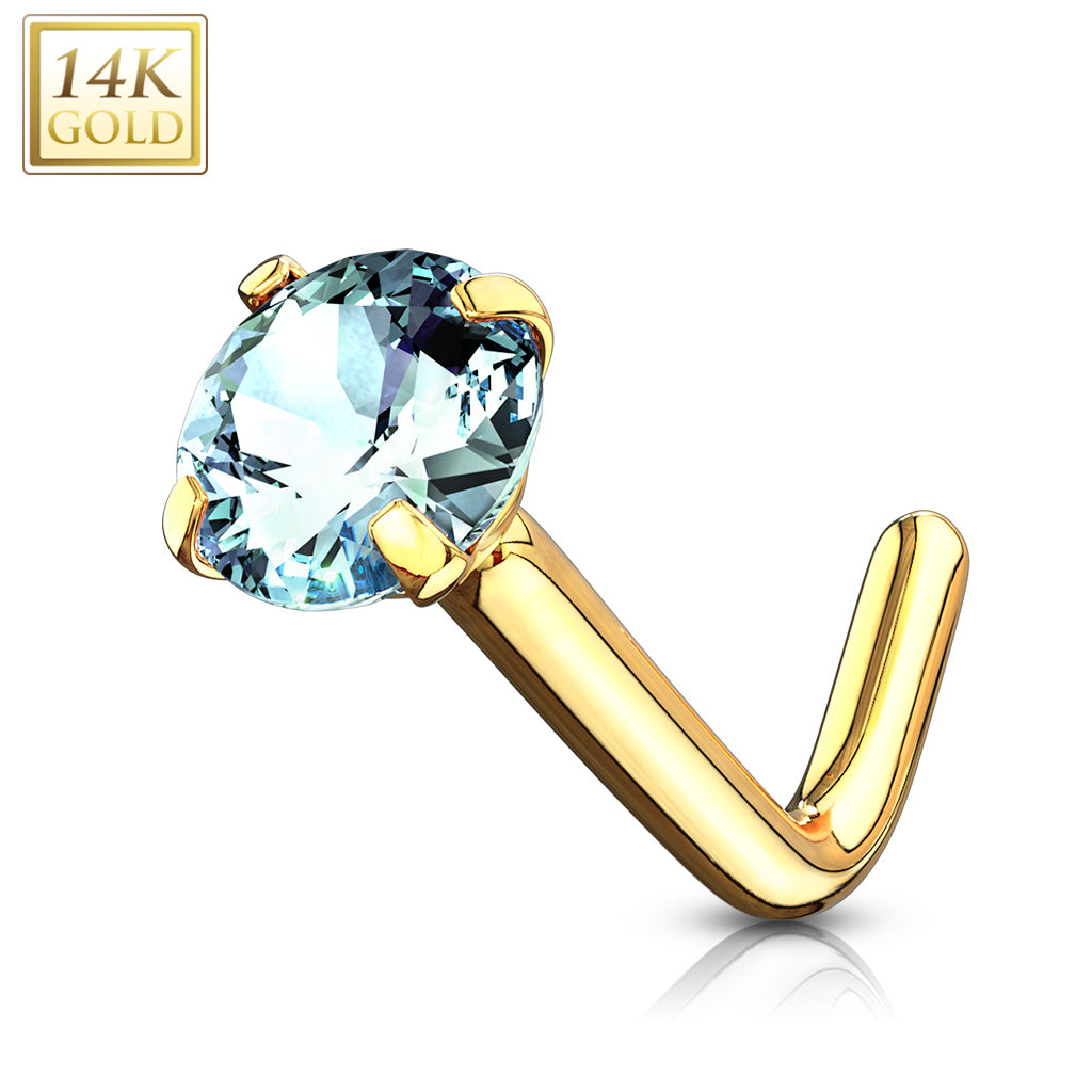 20G Gold Clear Top L Shape Nose Stud. Nose Piercing. Nose Stud