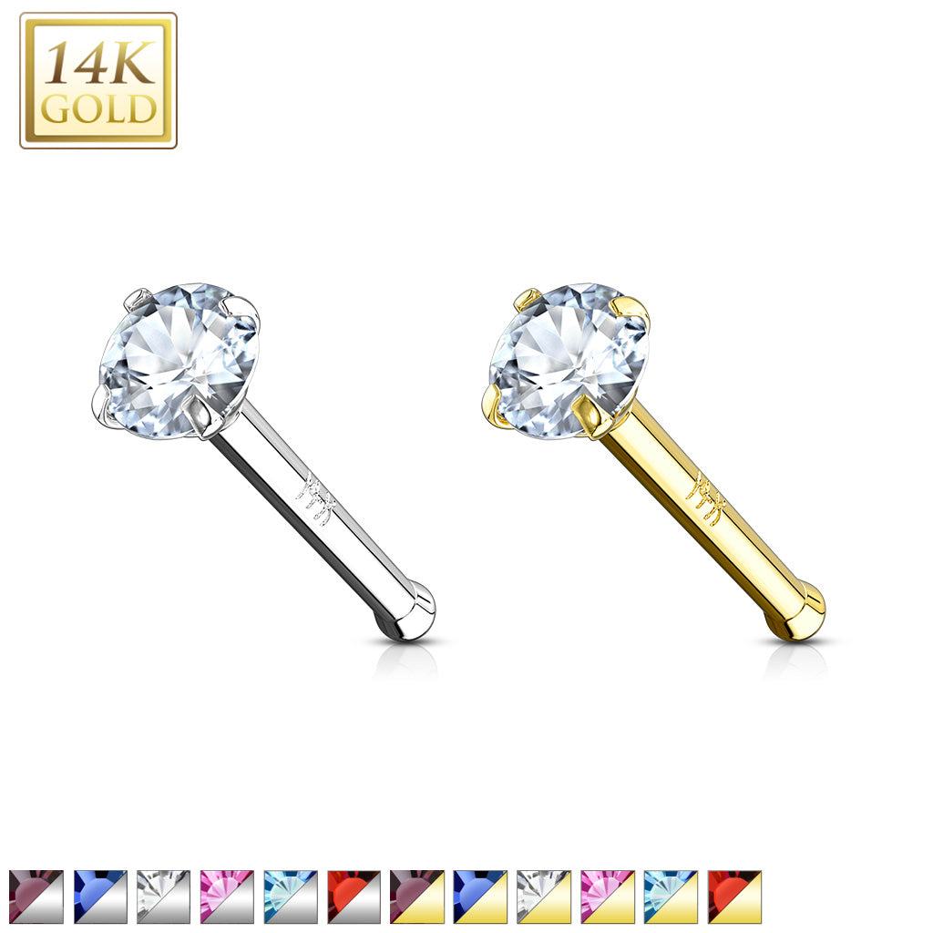 14Karat Gold Prong Stone Nose Stud. Nose Piercing. Nose Ring.