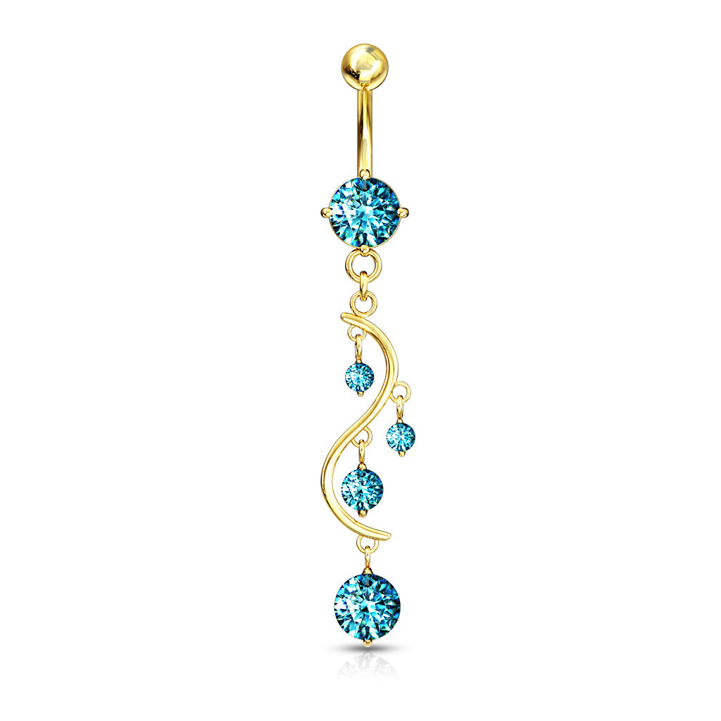 Gold Multi Gem Vine Dangling Belly Button Ring