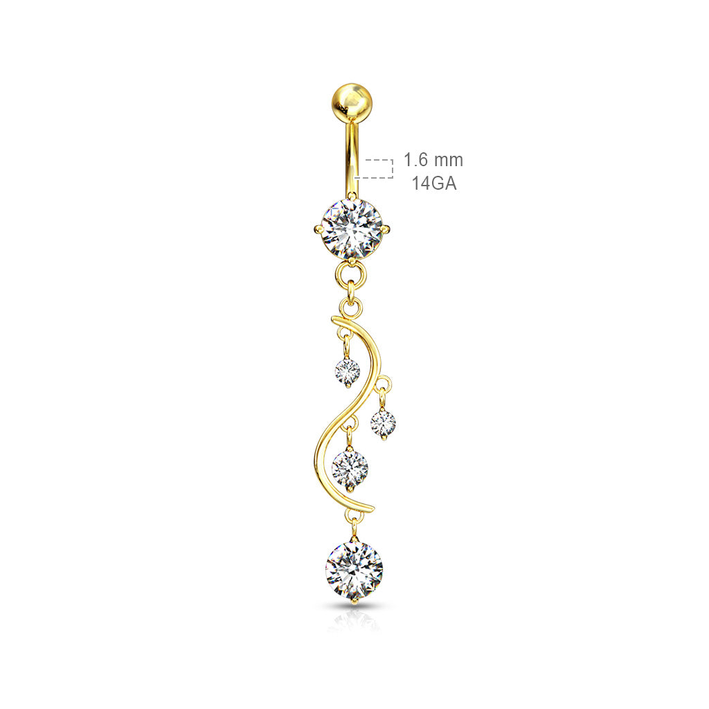 Gold Multi Gem Vine Dangling Belly Button Ring