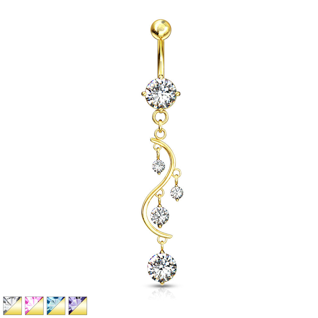 Gold Multi Gem Vine Dangling Belly Button Ring