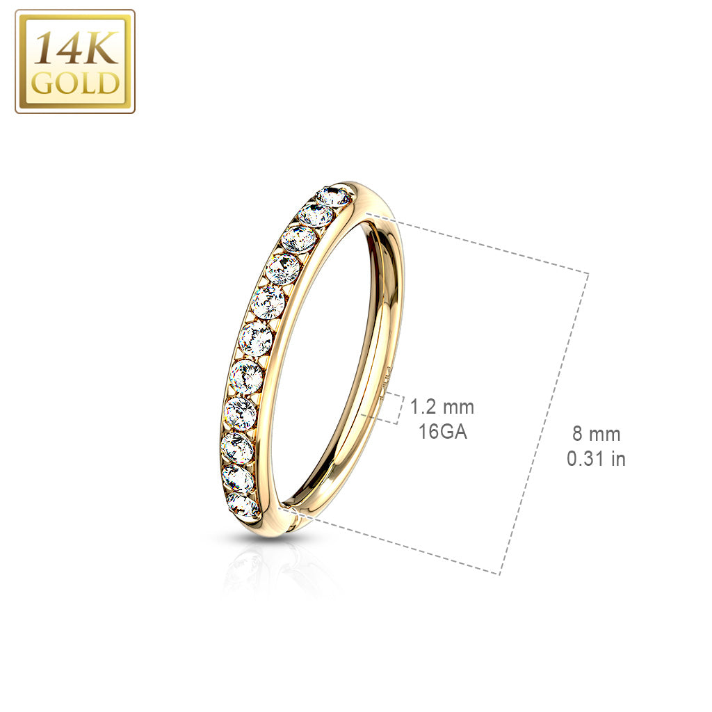 14K Real Gold Clear Gems Half Circle Bendable Nose Hoop. Cartilage Hoop. Eyebrow Piercing.