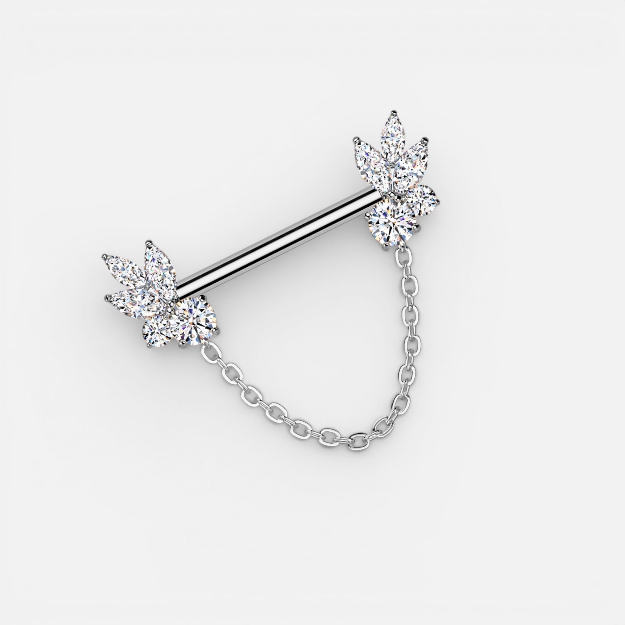 Marquise Cz Dangling Chain Threadless Nipple Barbell
