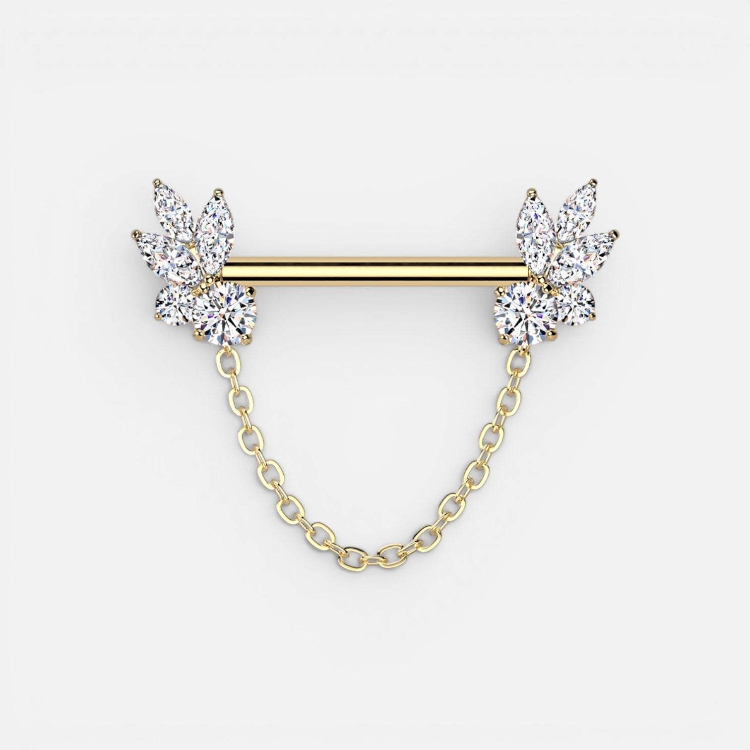 Marquise Cz Dangling Chain Threadless Nipple Barbell