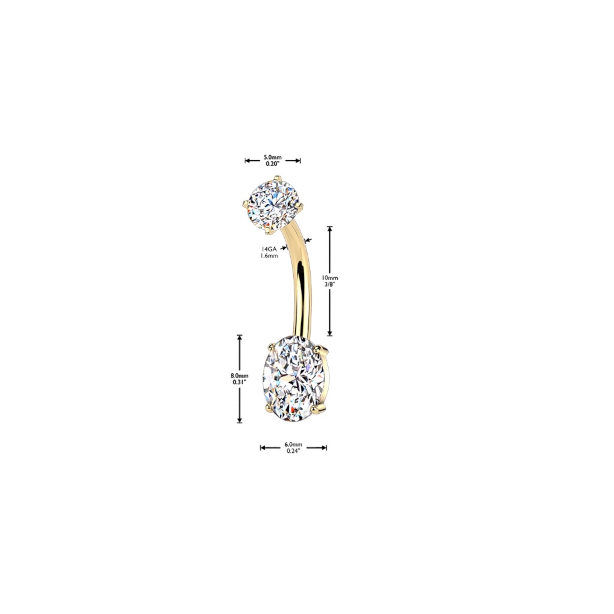 14g Oval Gem Belly Button Ring
