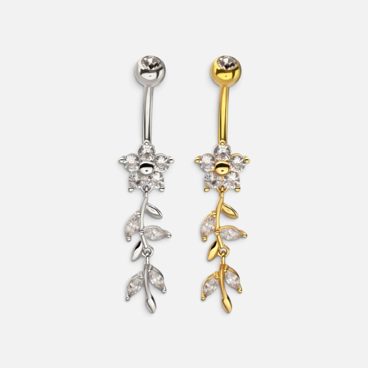 Flower Gem Dangle Belly Button Ring