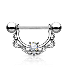 Pair of 14G Silver Round Center Stone Dangling Nipple Barbells. Nipple Piercing. Nipple Rings. Nipple Jewelry