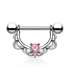Pair of 14G Clear Gem Filigree Dangle Nipple Barbell