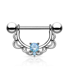 Pair of 14G Clear Gem Filigree Dangle Nipple Barbell