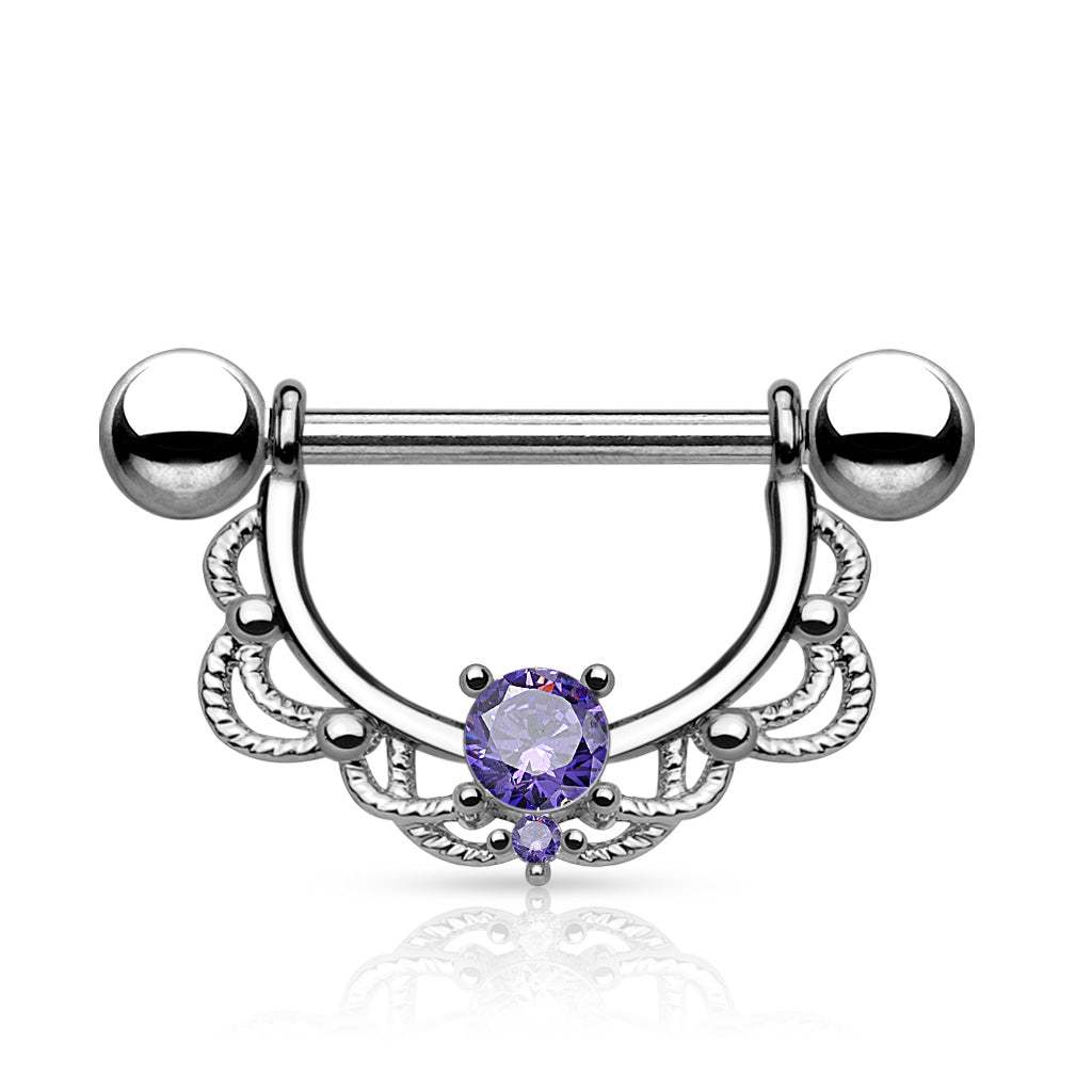 Pair of 14G Clear Gem Filigree Dangle Nipple Barbell