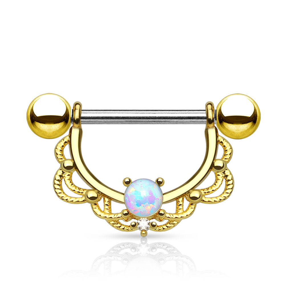 Pair of 14G Clear Gem Filigree Dangle Nipple Barbell