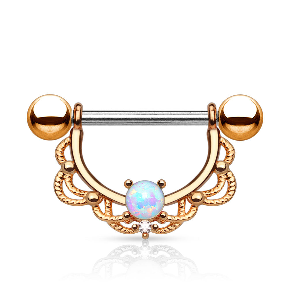Pair of 14G Clear Gem Filigree Dangle Nipple Barbell