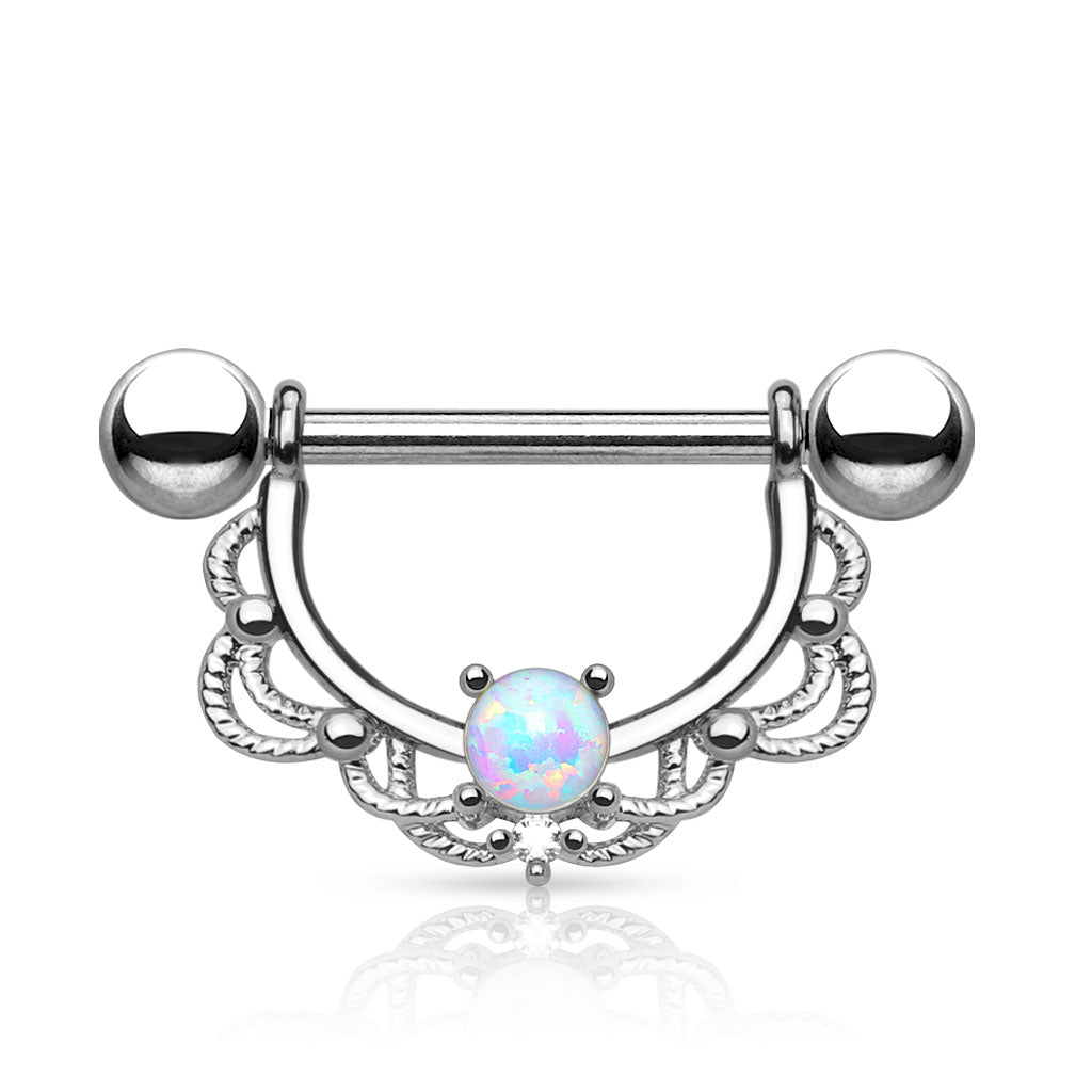 Pair of 14G Clear Gem Filigree Dangle Nipple Barbell