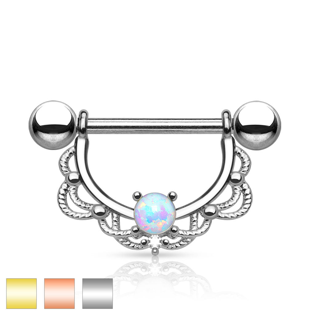 Pair of 14G Clear Gem Filigree Dangle Nipple Barbell