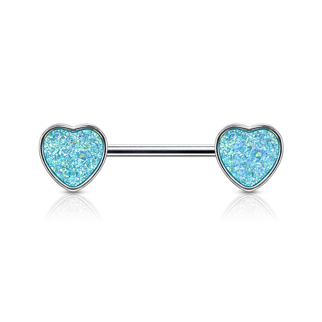 Heart Shape Nipple Ring, Aqua Gem Decorative Heart End Nipple Piercing Barbell Body Jewelry