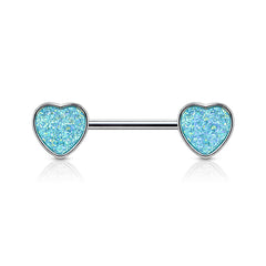 Heart Shape Nipple Ring, Aqua Gem Decorative Heart End Nipple Piercing Barbell Body Jewelry