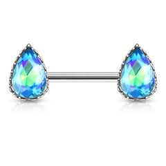 Pair of 14G Sparkling Clear Red Effect Teardrop Stones Nipple Barbells. Nipple Piercing. Nipple Rings. Nipple Jewelry