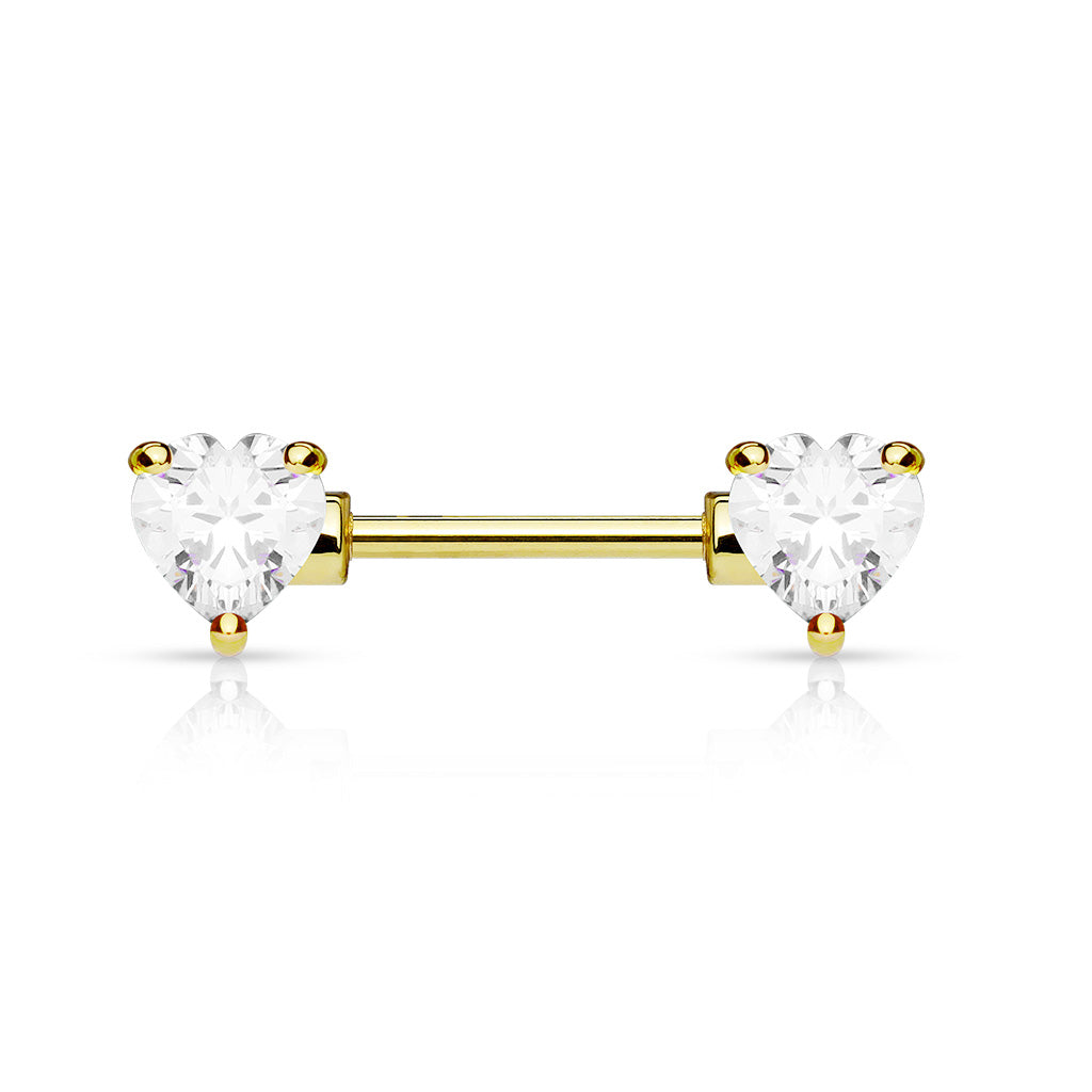 Pair of 14G Silver Sparkling Heart Gems Nipple Barbells.Nipple Piercing. Nipple Rings. Nipple Jewelry. Body Jewelry.Heart Nipple Ring