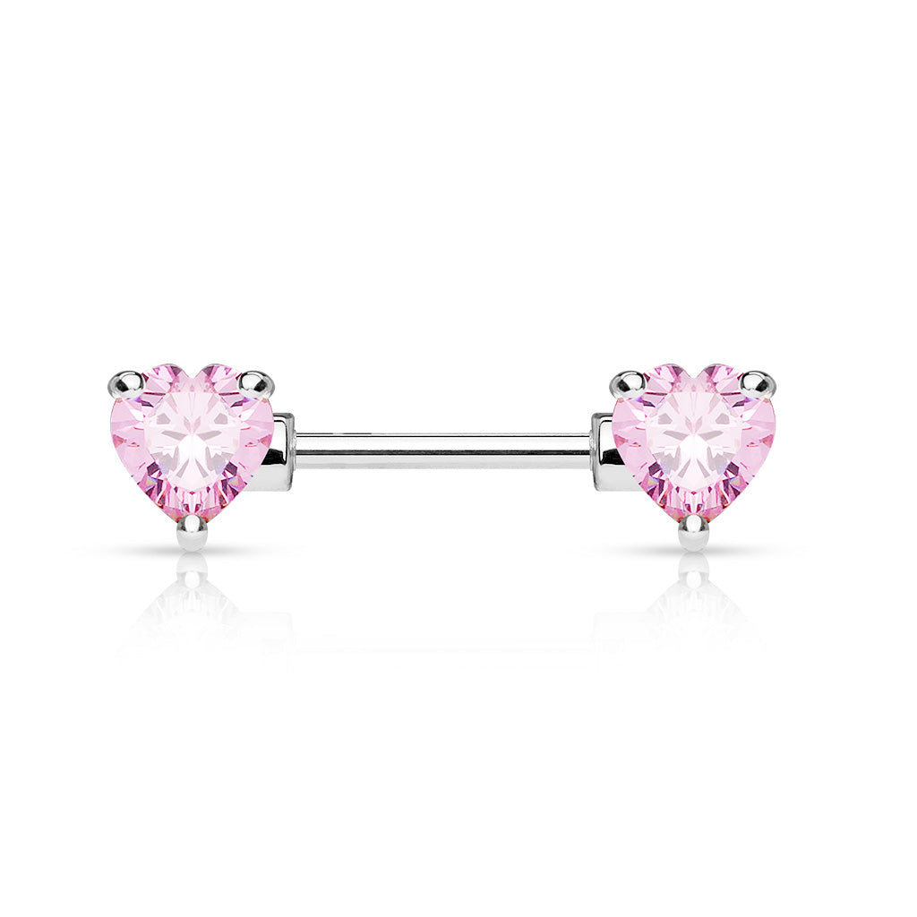 Pair of 14G Silver Sparkling Heart Gems Nipple Barbells.Nipple Piercing. Nipple Rings. Nipple Jewelry. Body Jewelry.Heart Nipple Ring