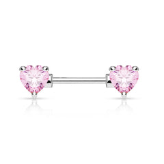 Pair of 14G Silver Sparkling Heart Gems Nipple Barbells.Nipple Piercing. Nipple Rings. Nipple Jewelry. Body Jewelry.Heart Nipple Ring