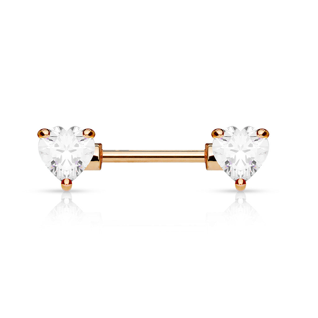 Pair of 14G Silver Sparkling Heart Gems Nipple Barbells.Nipple Piercing. Nipple Rings. Nipple Jewelry. Body Jewelry.Heart Nipple Ring