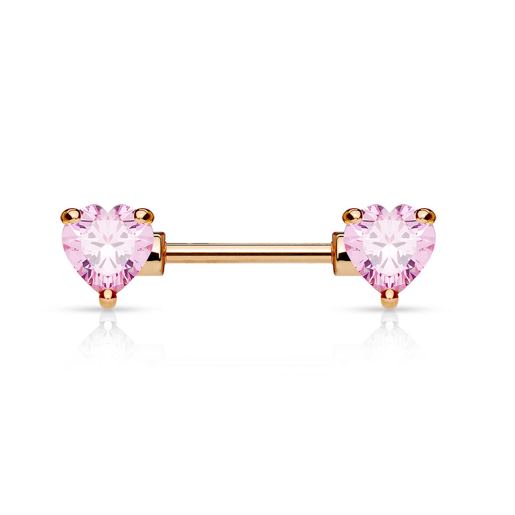 Pair of 14G Silver Sparkling Heart Gems Nipple Barbells.Nipple Piercing. Nipple Rings. Nipple Jewelry. Body Jewelry.Heart Nipple Ring