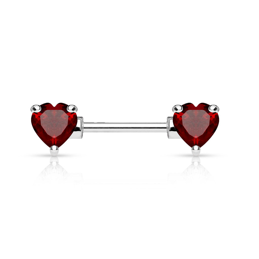 Pair of 14G Silver Sparkling Heart Gems Nipple Barbells.Nipple Piercing. Nipple Rings. Nipple Jewelry. Body Jewelry.Heart Nipple Ring