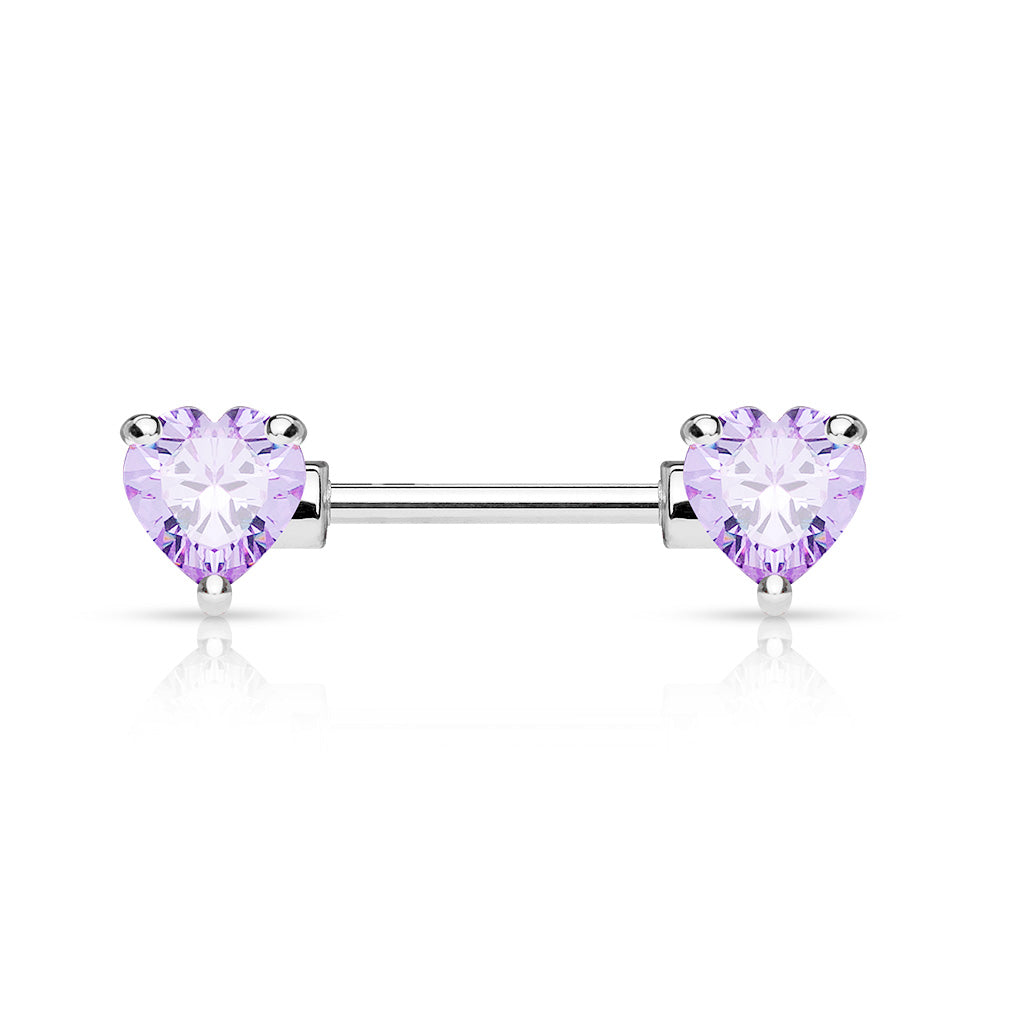 Pair of 14G Silver Sparkling Heart Gems Nipple Barbells.Nipple Piercing. Nipple Rings. Nipple Jewelry. Body Jewelry.Heart Nipple Ring