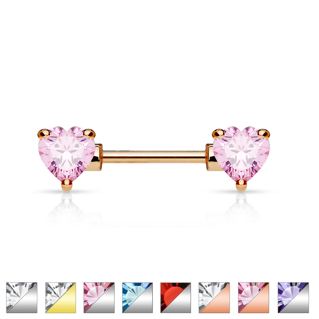 Pair of 14G Silver Sparkling Heart Gems Nipple Barbells.Nipple Piercing. Nipple Rings. Nipple Jewelry. Body Jewelry.Heart Nipple Ring