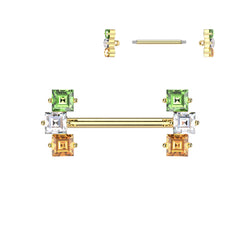 Square CZ Nipple Ring, Multicolor Gem Nipple Barbell, Body Jewelry for Women, 14g Nipple Ring