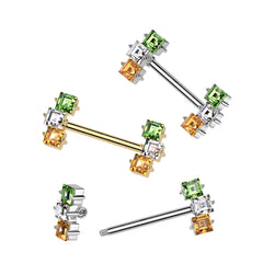 Square CZ Nipple Ring, Multicolor Gem Nipple Barbell, Body Jewelry for Women, 14g Nipple Ring