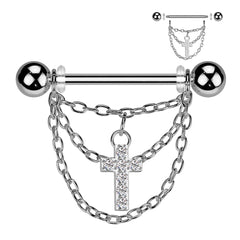 Dangle Chain Nipple Ring, Triple Tier Chain Dangle Nipple Piercing Barbell Jewelry, 14G Gold Nipple Ring