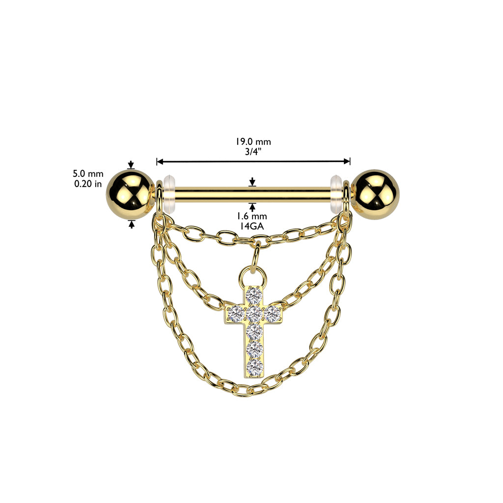 Dangle Chain Nipple Ring, Triple Tier Chain Dangle Nipple Piercing Barbell Jewelry, 14G Gold Nipple Ring
