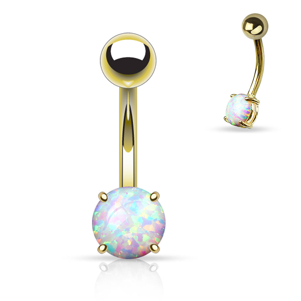 14G Silver Minimalist Dainty Opal Belly Button Ring