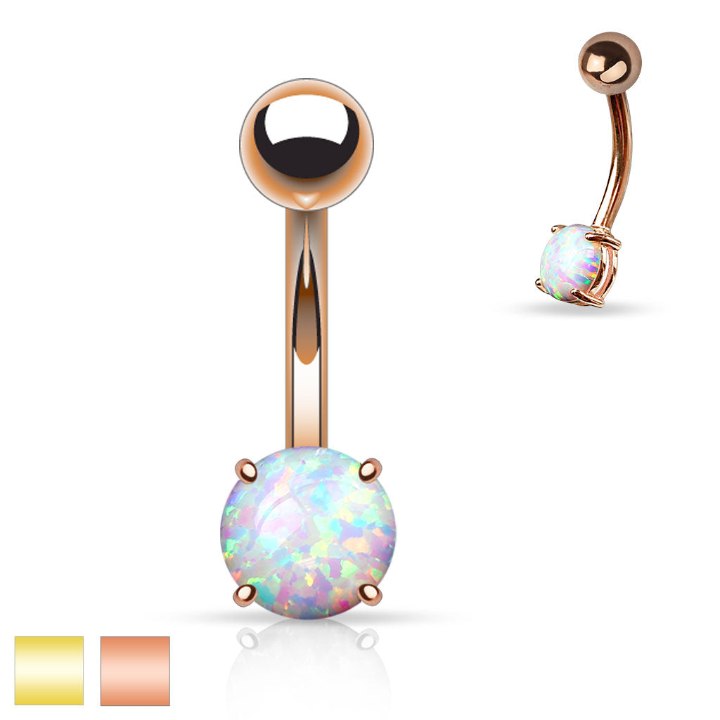 14G Silver Minimalist Dainty Opal Belly Button Ring