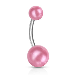 14G Silver Pearl Texture Basic Belly Button Ring