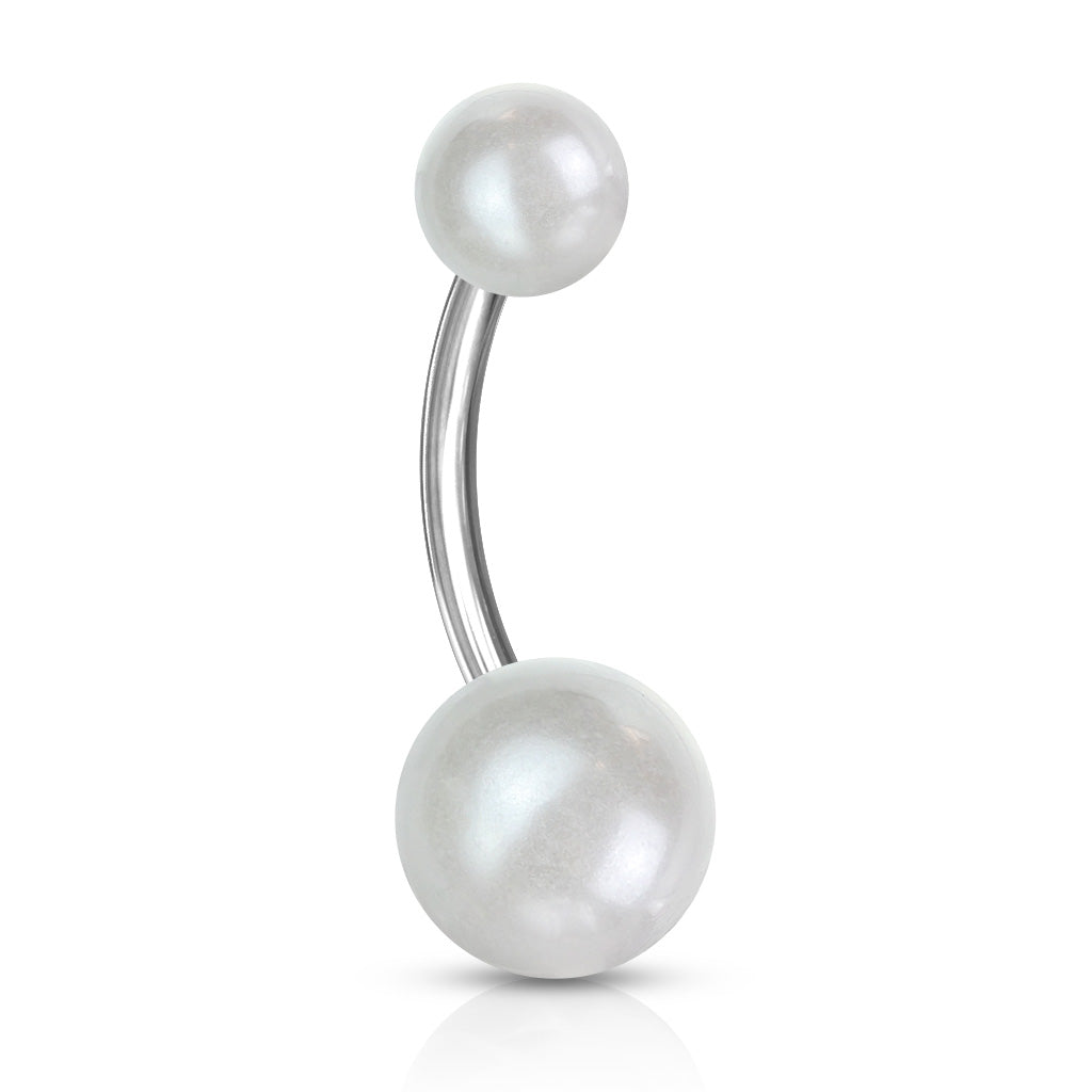 14G Silver Pearl Texture Basic Belly Button Ring