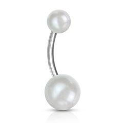 14G Silver Pearl Texture Basic Belly Button Ring