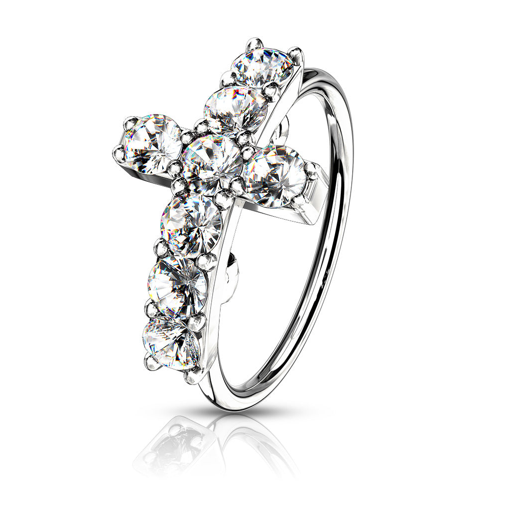 Cross CZ Bendable Hoop for Nose & Cartilage. Nose Piercing. Nose Ring. Nose Hoops.