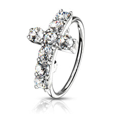 Cross CZ Bendable Hoop for Nose & Cartilage. Nose Piercing. Nose Ring. Nose Hoops.