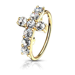 Cross CZ Bendable Hoop for Nose & Cartilage. Nose Piercing. Nose Ring. Nose Hoops.